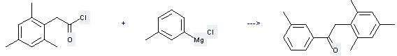 Magnesium,chloro(3-methylphenyl)- can be used to produce 1-m-tolyl-2-(2,4,6-trimethyl-phenyl)-ethanone at the temperature of -78 - 20 °C
